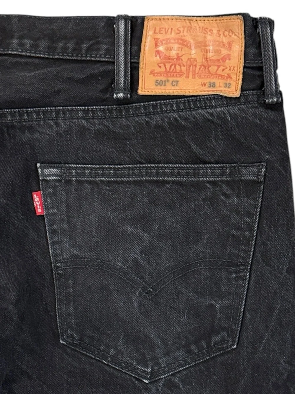 Levis 501 CT Custom Tapered Black Jeans Marbled Charcoal Wash 38x32 Fits 36x30